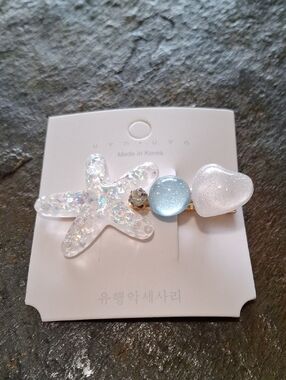 Clear Iridescent Starfish & Pastel Blue Heart Hair Clip